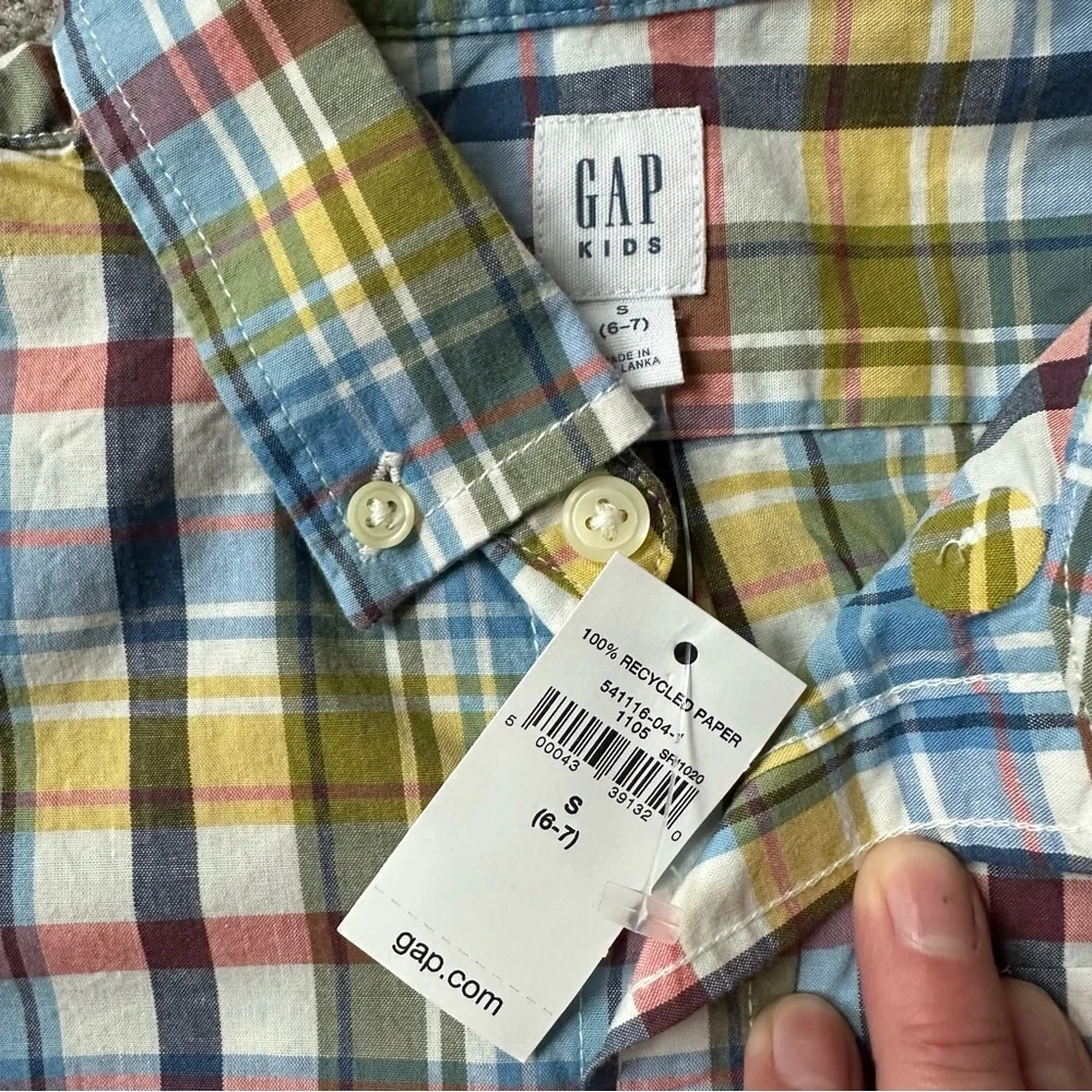 Gap Boys Cotton Plaid Blue Yellow Red Spring Button Down Shirt S (6-7)